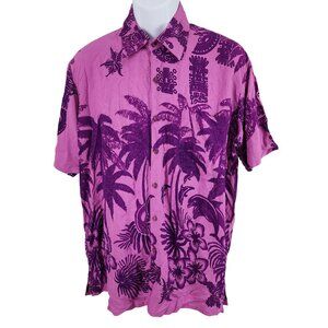 Men's Cabali Pink Purple Hawaiian Button Down Shirt Large Relaxed Fit Dolphins